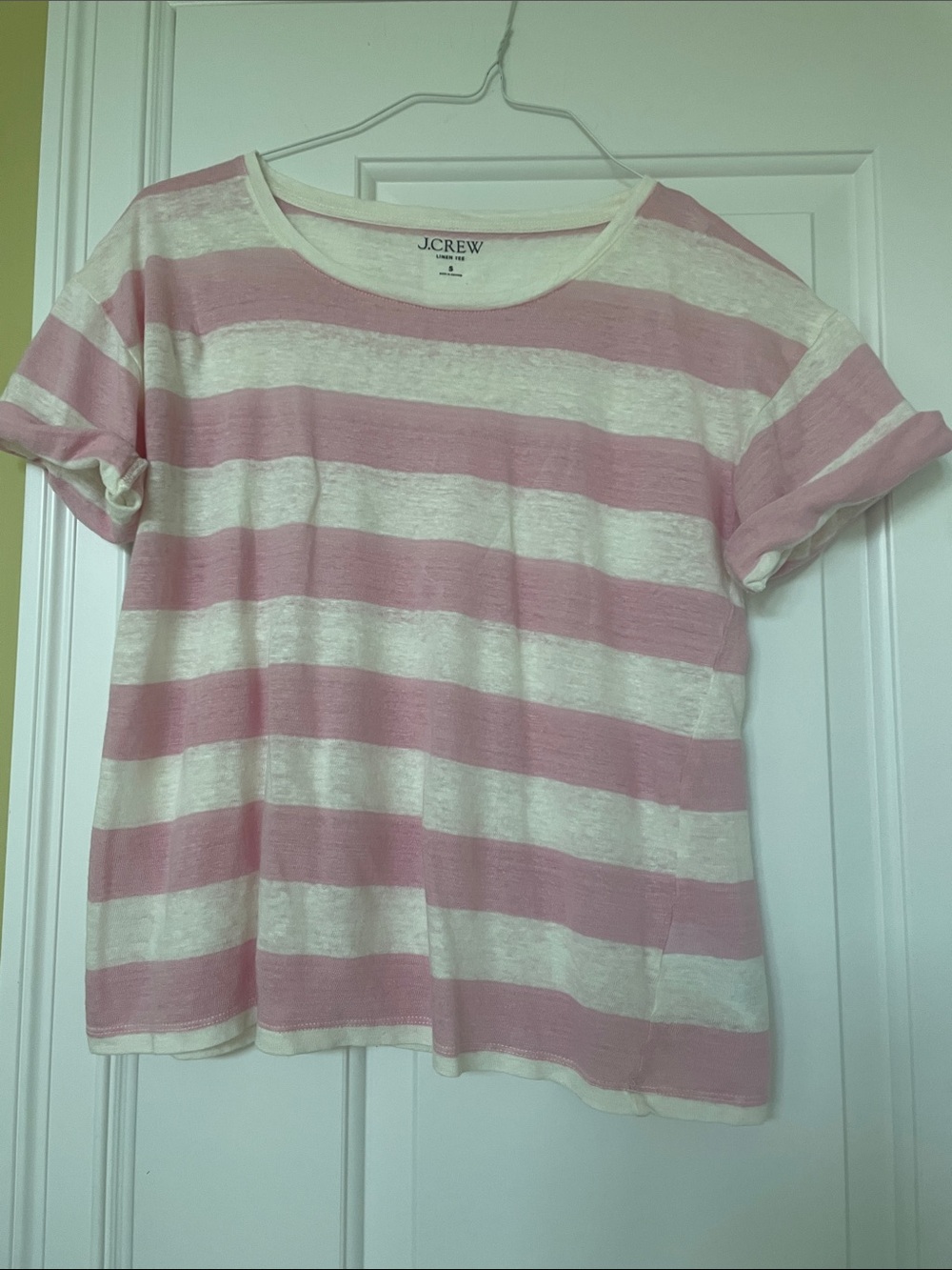 J. Crew Pink and White Horizontal Stripe Tee